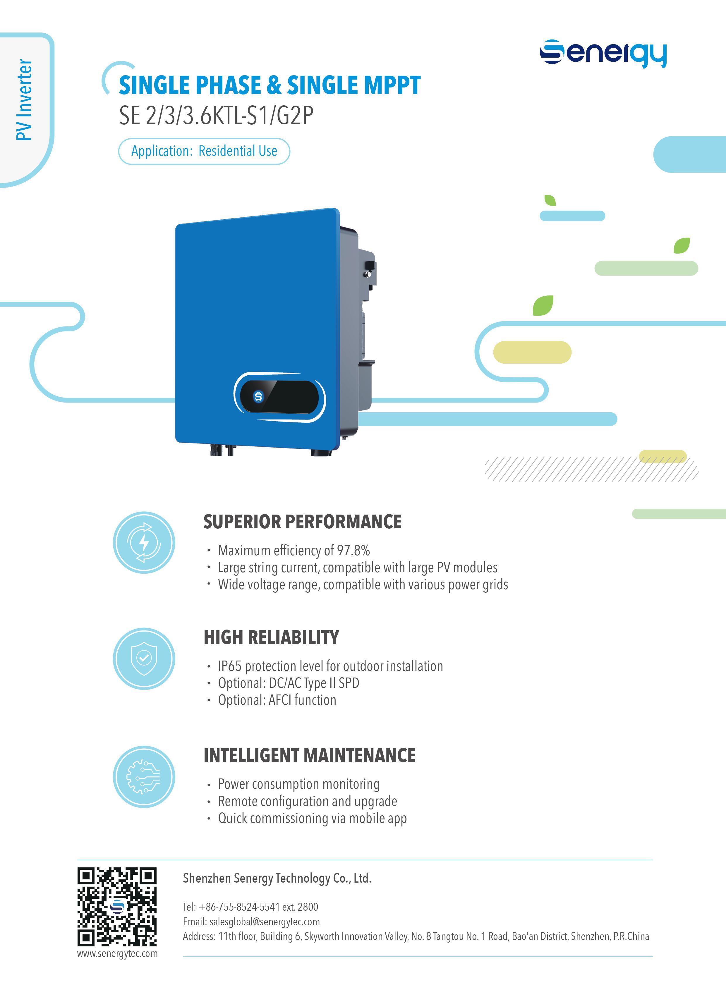 Datasheet Inverter Hòa Lưới Bám Tải Senergy SE-2-3.6KTL-S1-G2P