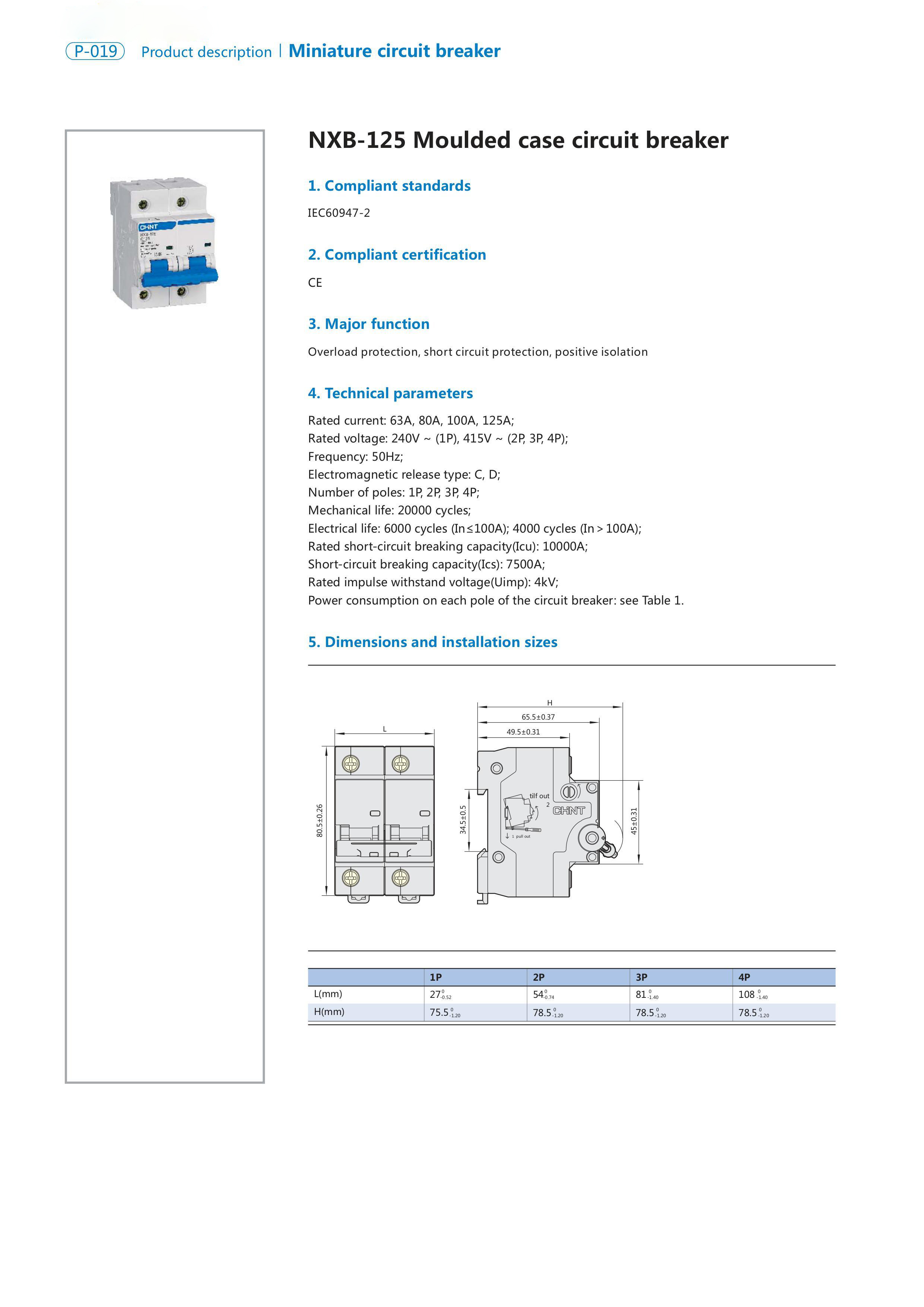 thông số kỹ thuật Aptomat CHINT NXB-125