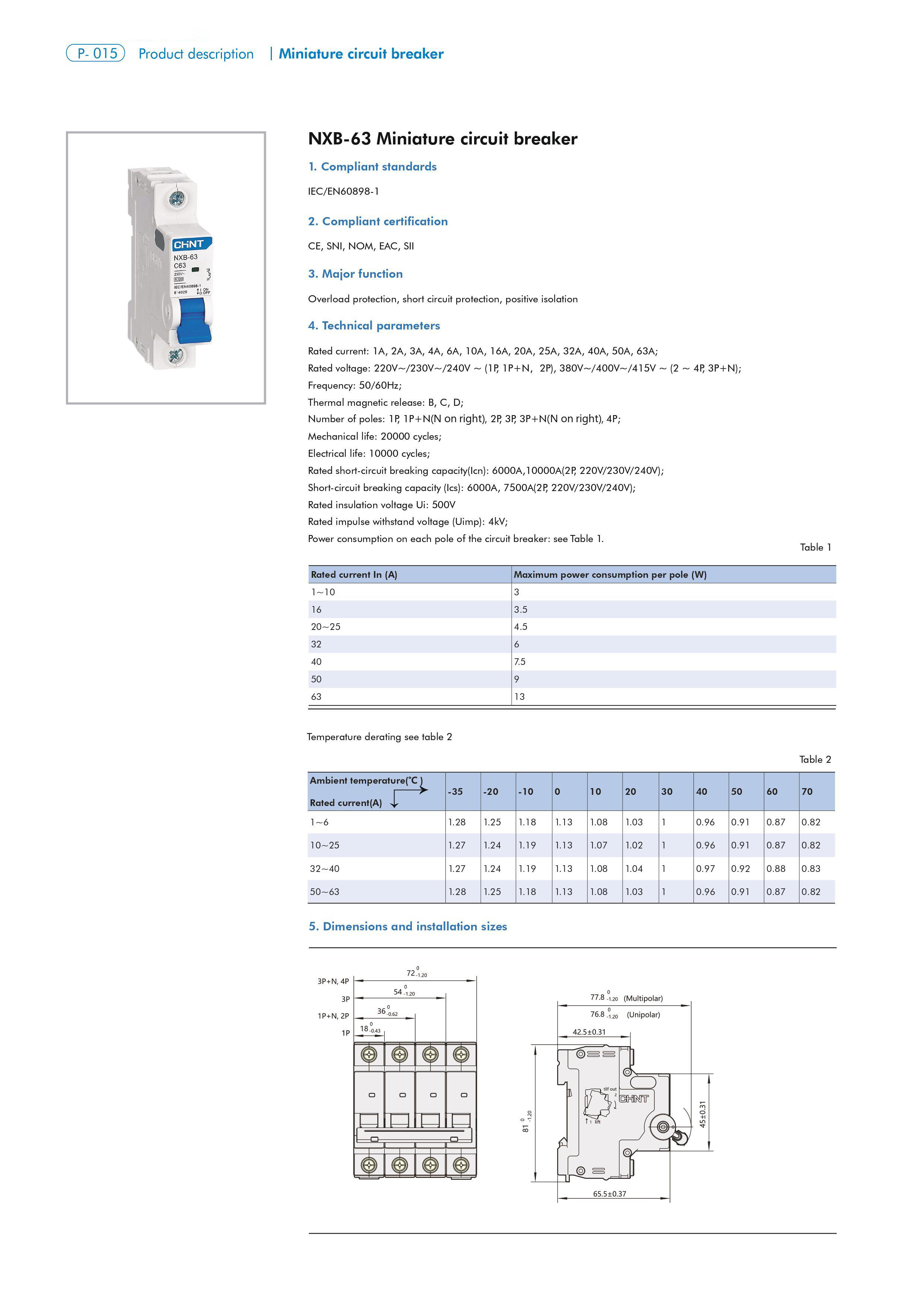 thông số kỹ thuật Aptomat CHINT NXB-63