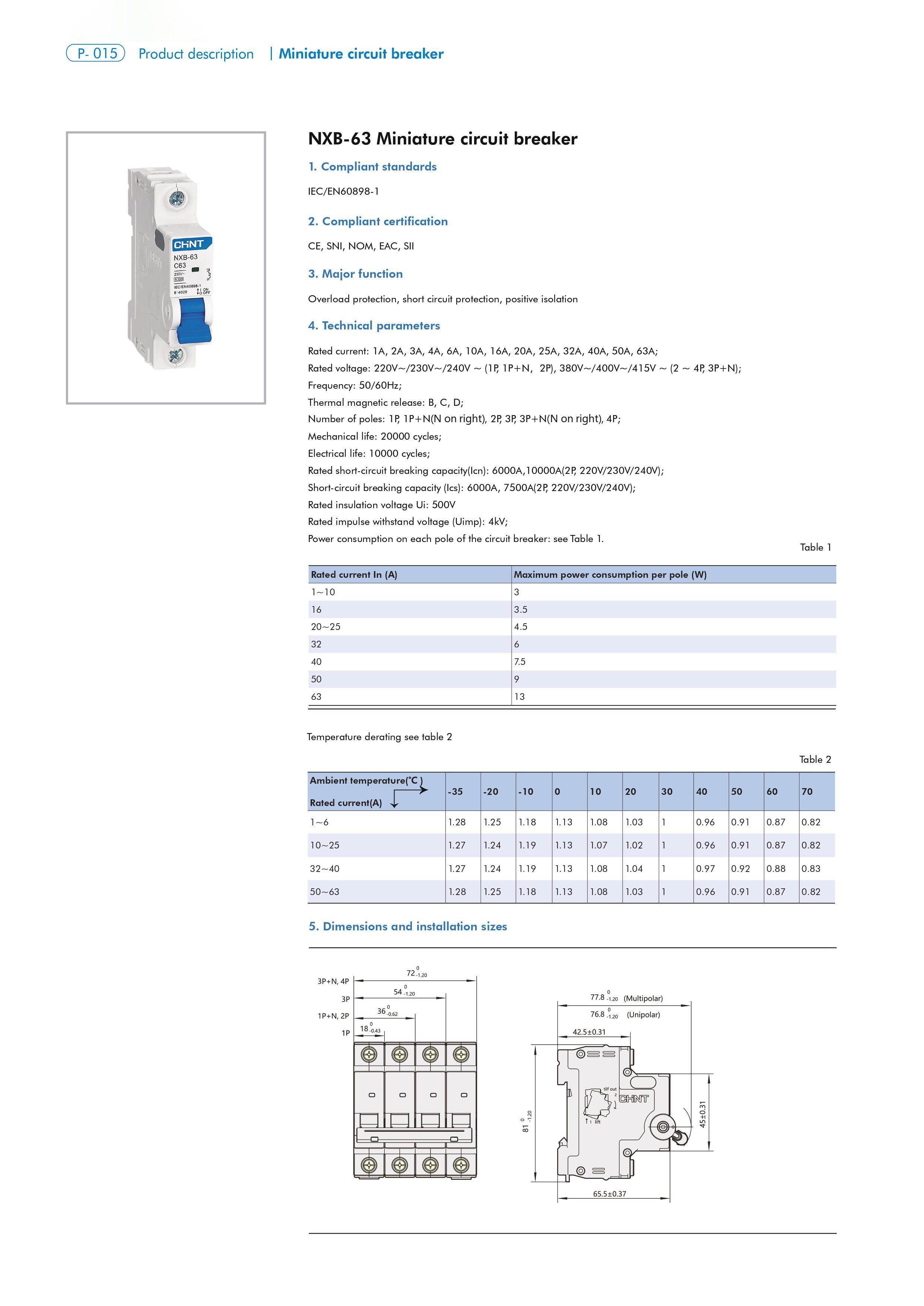 thông số kỹ thuật Aptomat CHINT NXB-63